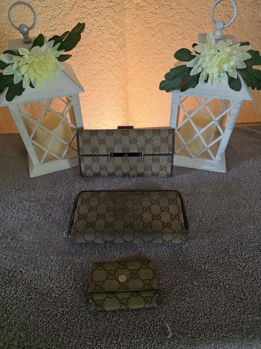 Gucci Brown GG Canvas Wallet Trio with Dark Brown Trim